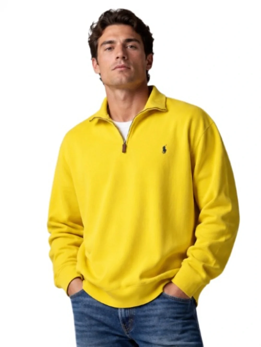 Polo Ralph Lauren Mens XXL  1/4 Zip Sweater Yellow Long Sleeve 100% Cotton